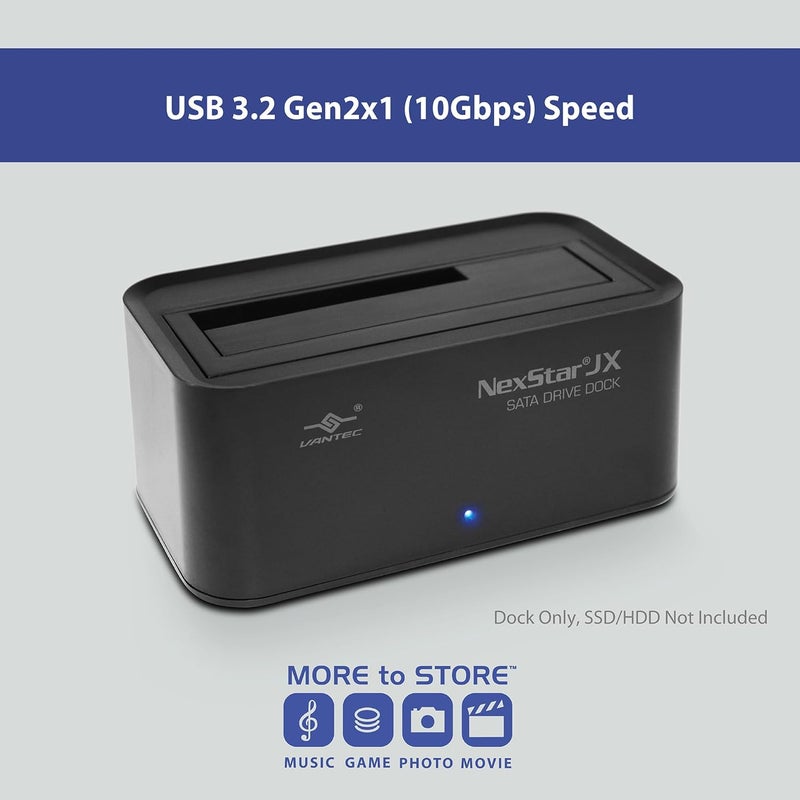 Vantec NexStar JX, USB 3.2 Gen2x1, USB C, Single Bay Storage Dock for SATA Drive (NST-D158C3-BK) - Image 2